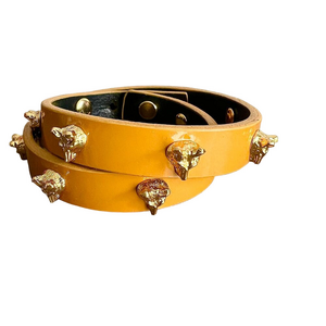 Tory Burch Mustard Yellow Gold Tone Fox Head Wrap Leather Bracelet